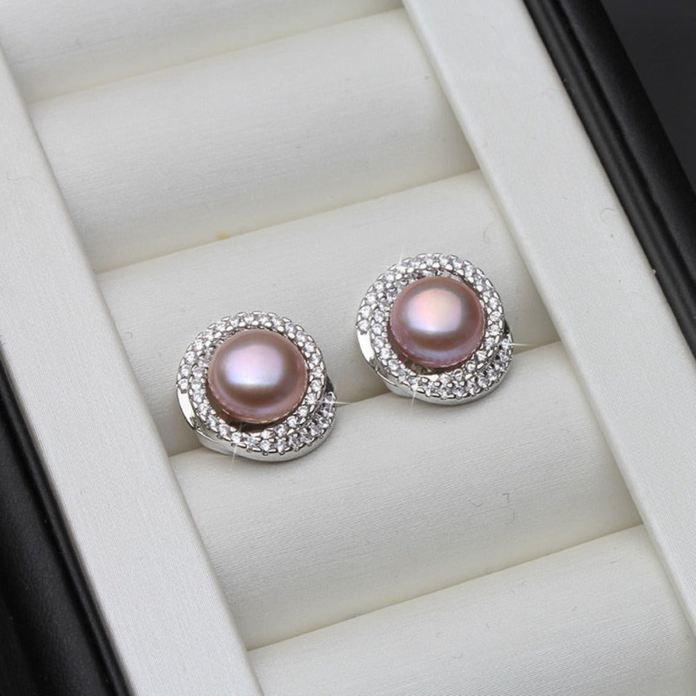 Genuine Simulated Diamond & Freshwater Pearl Swirl Stud Earrings-2